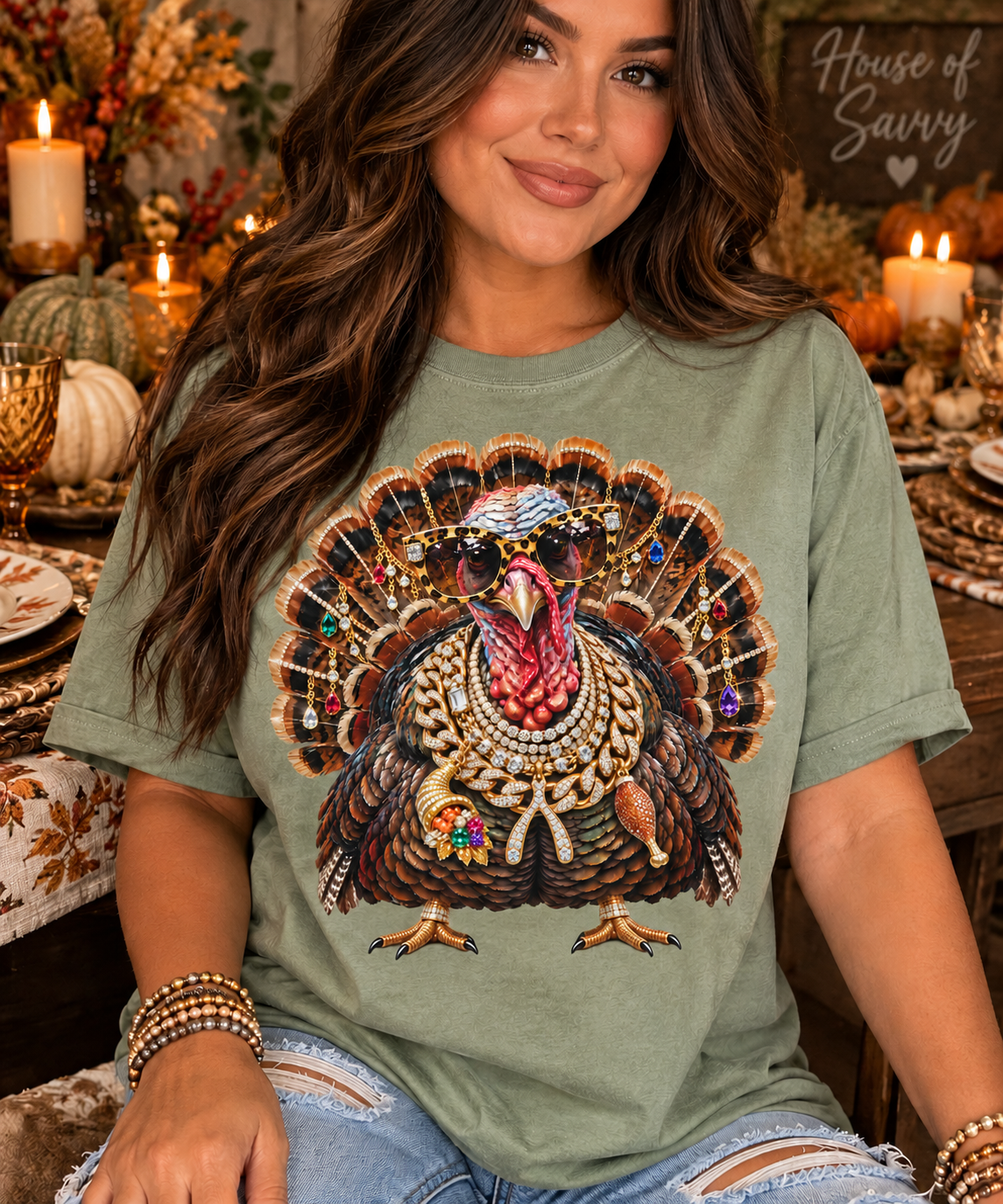 Bling Turkey Thanksgiving Graphic Tee – Jeweled Turkey