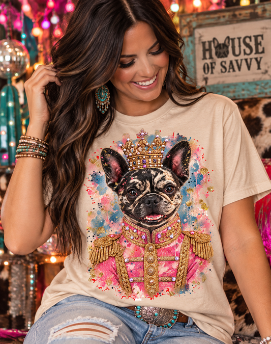 Royal Frenchie Queen Graphic Tee – Pink Crown Bulldog Shirt