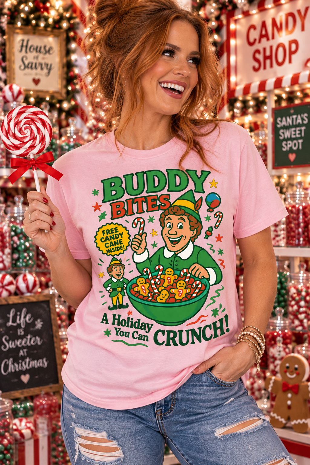 Buddy Bites Funny Elf Christmas Graphic Tee – Unisex