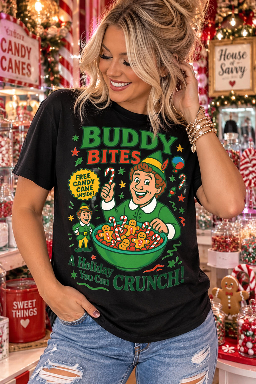 Buddy Bites Funny Elf Christmas Graphic Tee – Unisex