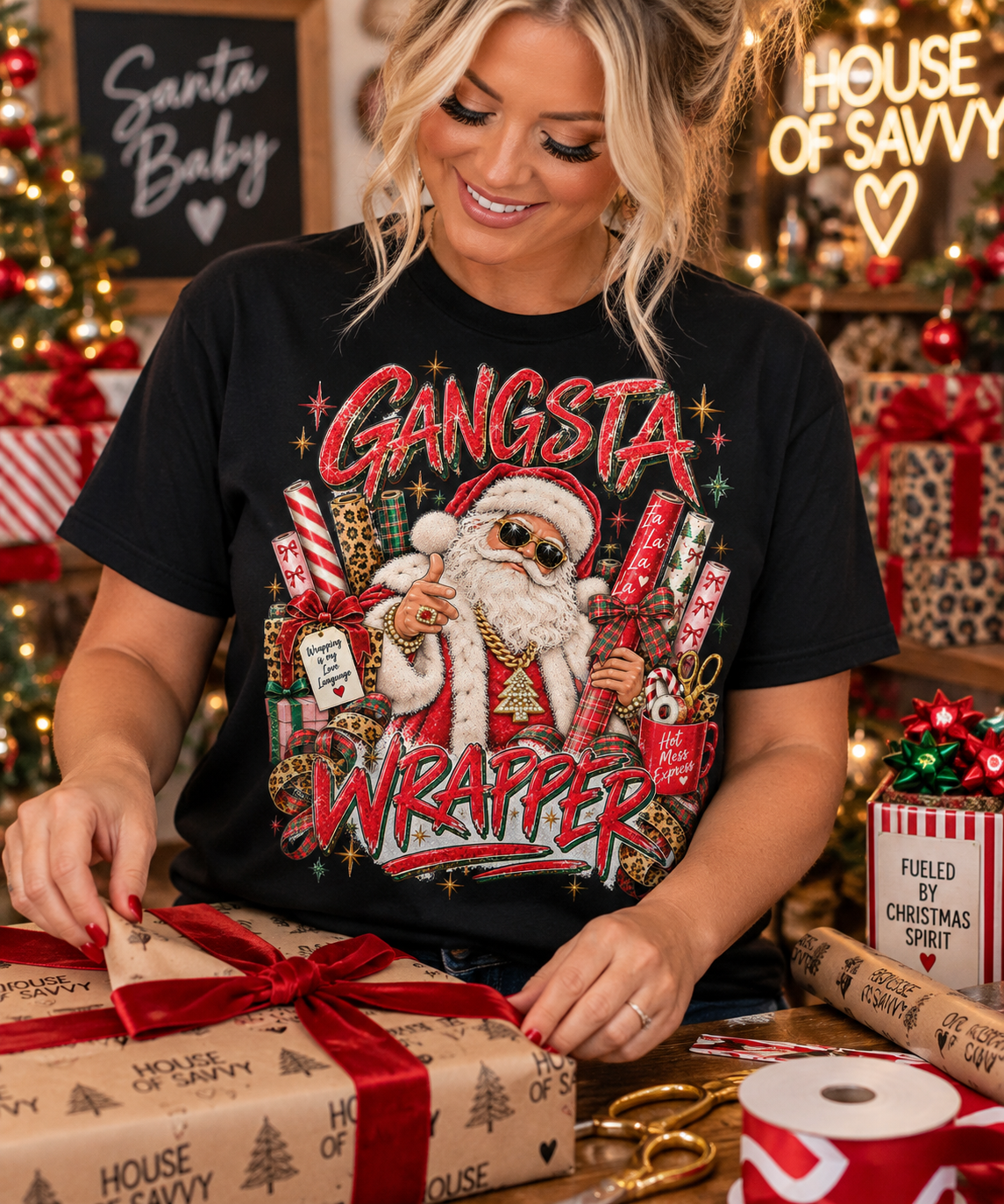Gangsta Wrapper Christmas Graphic Tee – Funny Santa Shirt
