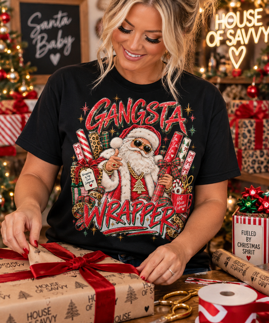 Gangsta Wrapper Christmas Graphic Tee – Funny Santa Shirt