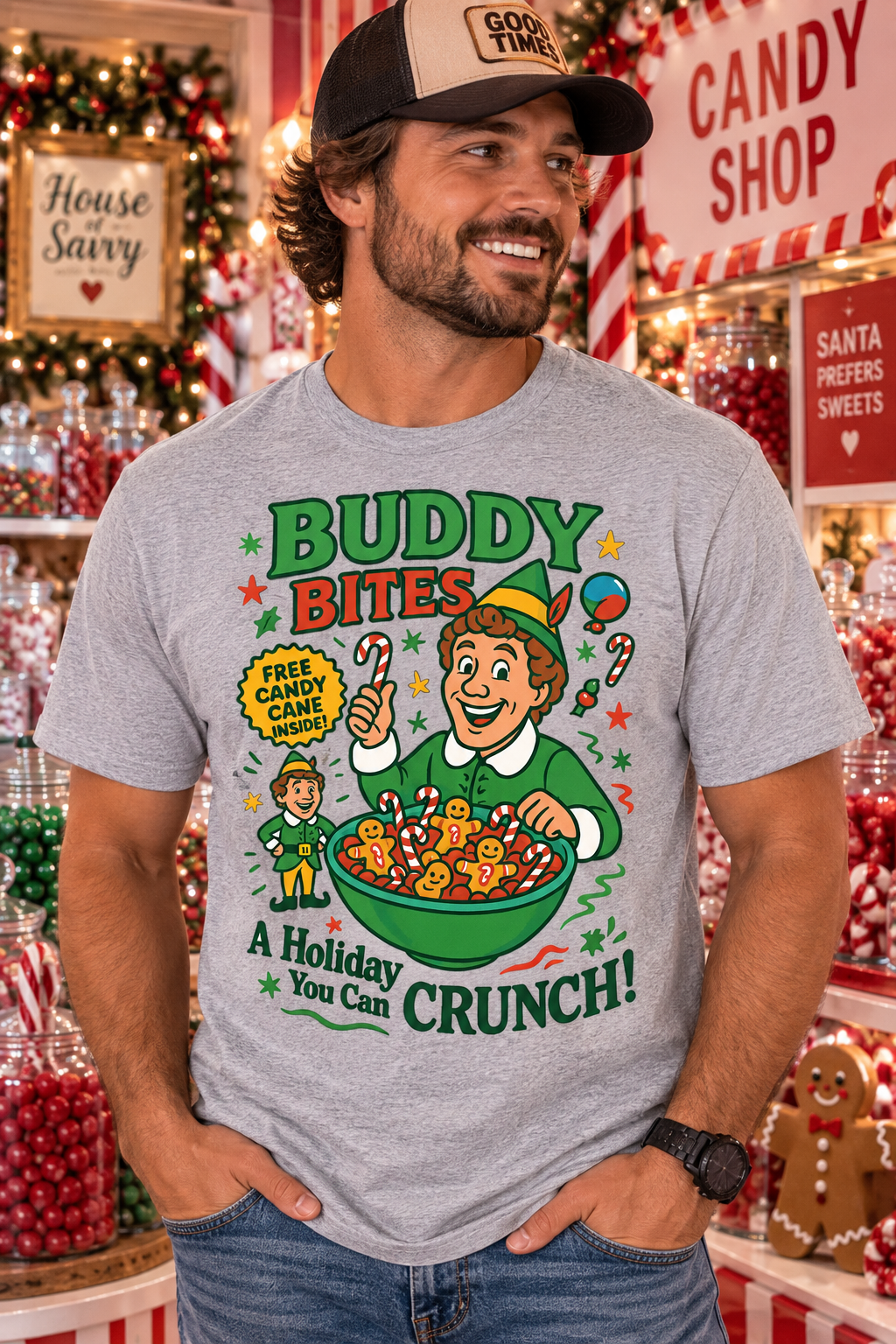 Buddy Bites Funny Elf Christmas Graphic Tee – Unisex
