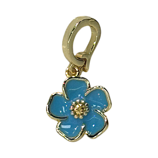 Blue Flower Charm – Enamel Floral Pendant in Triple Plated 18K Gold with Clasp