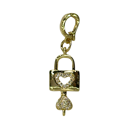 Heart Lock & Key Charm – Rhinestone Pendant in Triple Plated 18K Gold