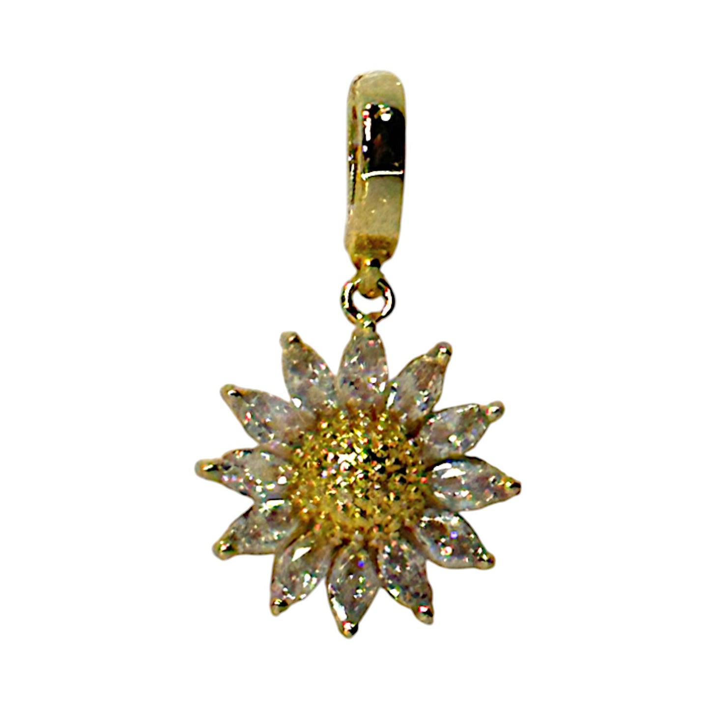 Sunflower Charm – Rhinestone Petals in Triple Plated 18K Gold with Clasp
