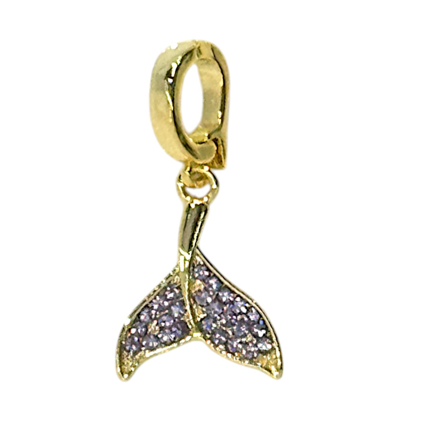 Mermaid Tail Charm – Lilac Rhinestones in Triple Plated 18K Gold with Clasp