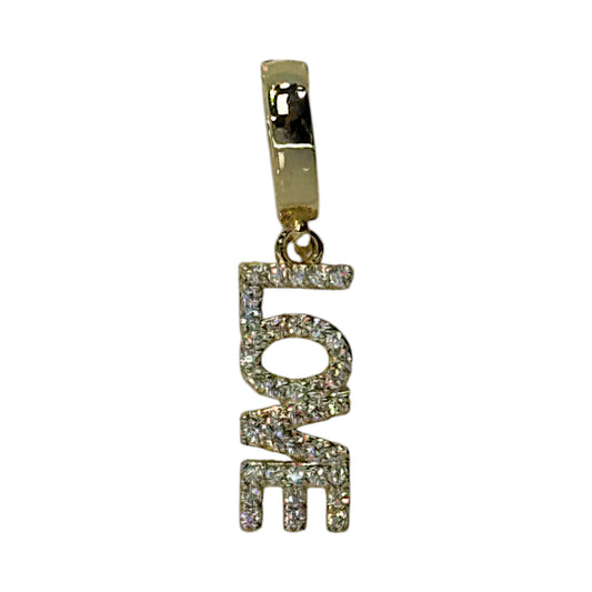 LOVE Charm – Rhinestone Word Pendant in Triple Plated 18K Gold with Clasp