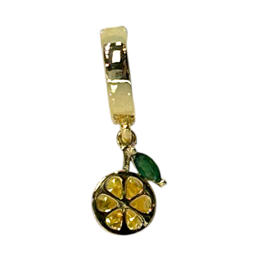 Citrus Fruit Charm – Yellow Gemstone Lemon Slice in Triple Plated 18K Gold with Clasp