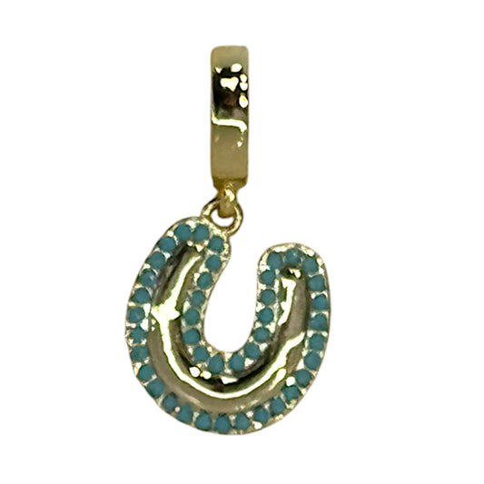 Turquoise Horseshoe Charm – 18K Gold Lucky Charm with Clasp