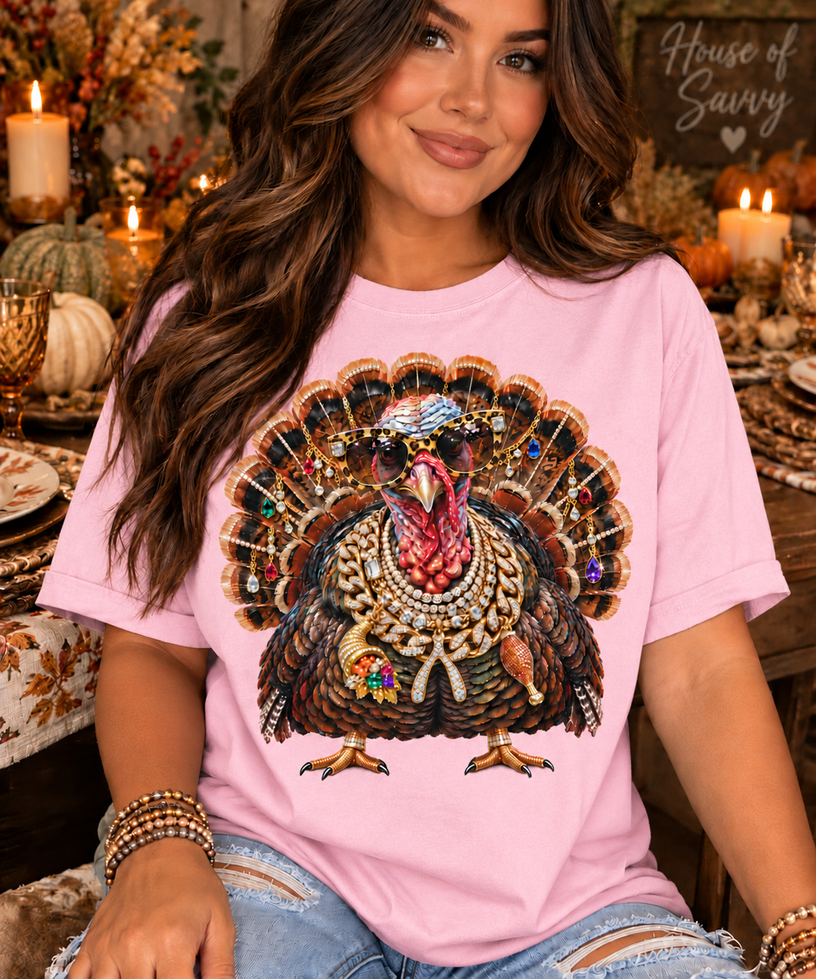 Bling Turkey Thanksgiving Graphic Tee – Jeweled Turkey