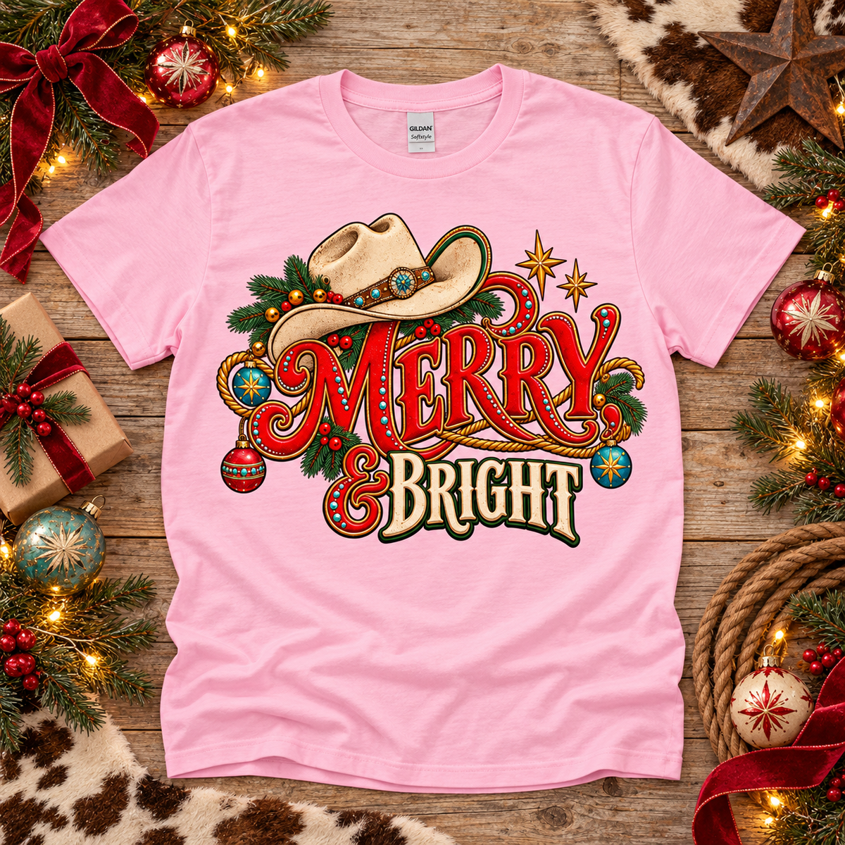 Merry & Bright Western Christmas Graphic Tee