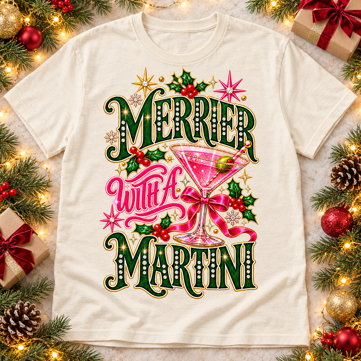 Merrier With a Martini Christmas Graphic Tee