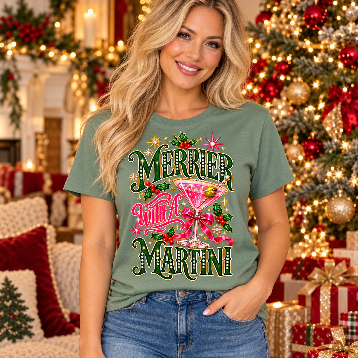 Merrier With a Martini Christmas Graphic Tee