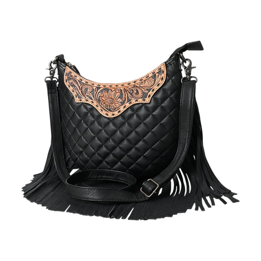 ADBG1686 – Hand-Tooled & Quilted Leather Fringe Crossbody Bag