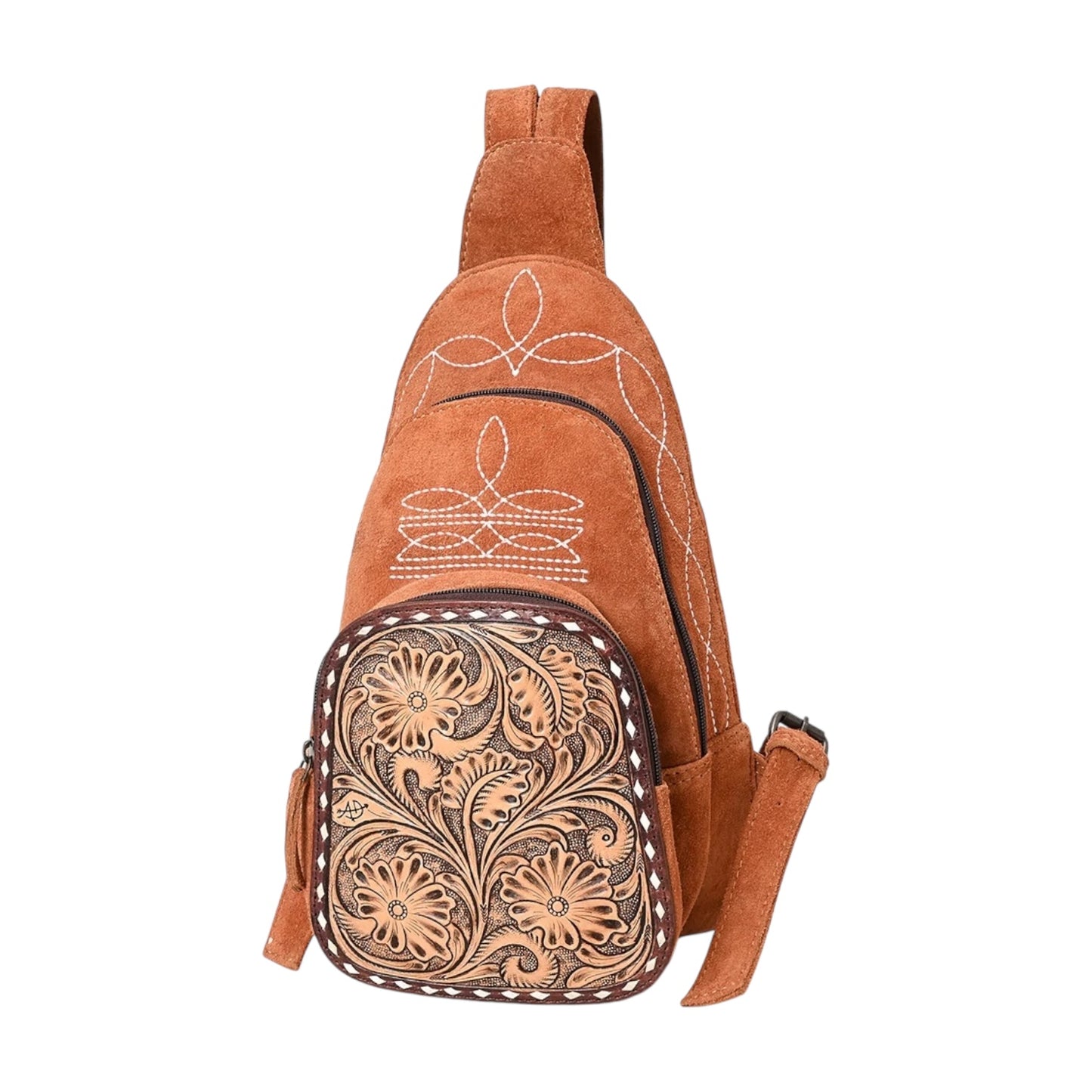 ADBG1573 – Western Suede Sling Bum Bag with Hand Tooled Leather & Boot Stitch