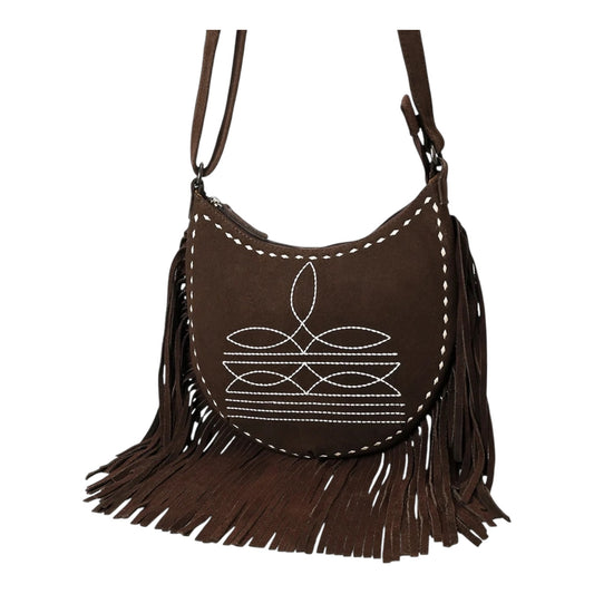 ADBG1625 – Western Suede Fringe Crossbody with Boot Stitch Embroidery