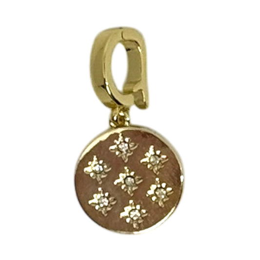 Gold Disc Charm with Rhinestone Accents – Triple Plated 18K Gold with Clasp