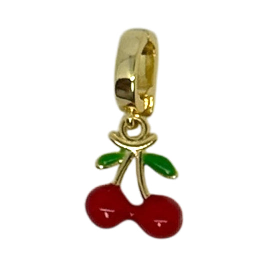 Cherry Charm – Red Enamel Fruit Pendant in Triple Plated 18K Gold with Clasp