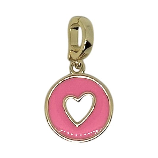 Pink Enamel Heart Cutout Charm – Triple Plated 18K Gold with Clasp