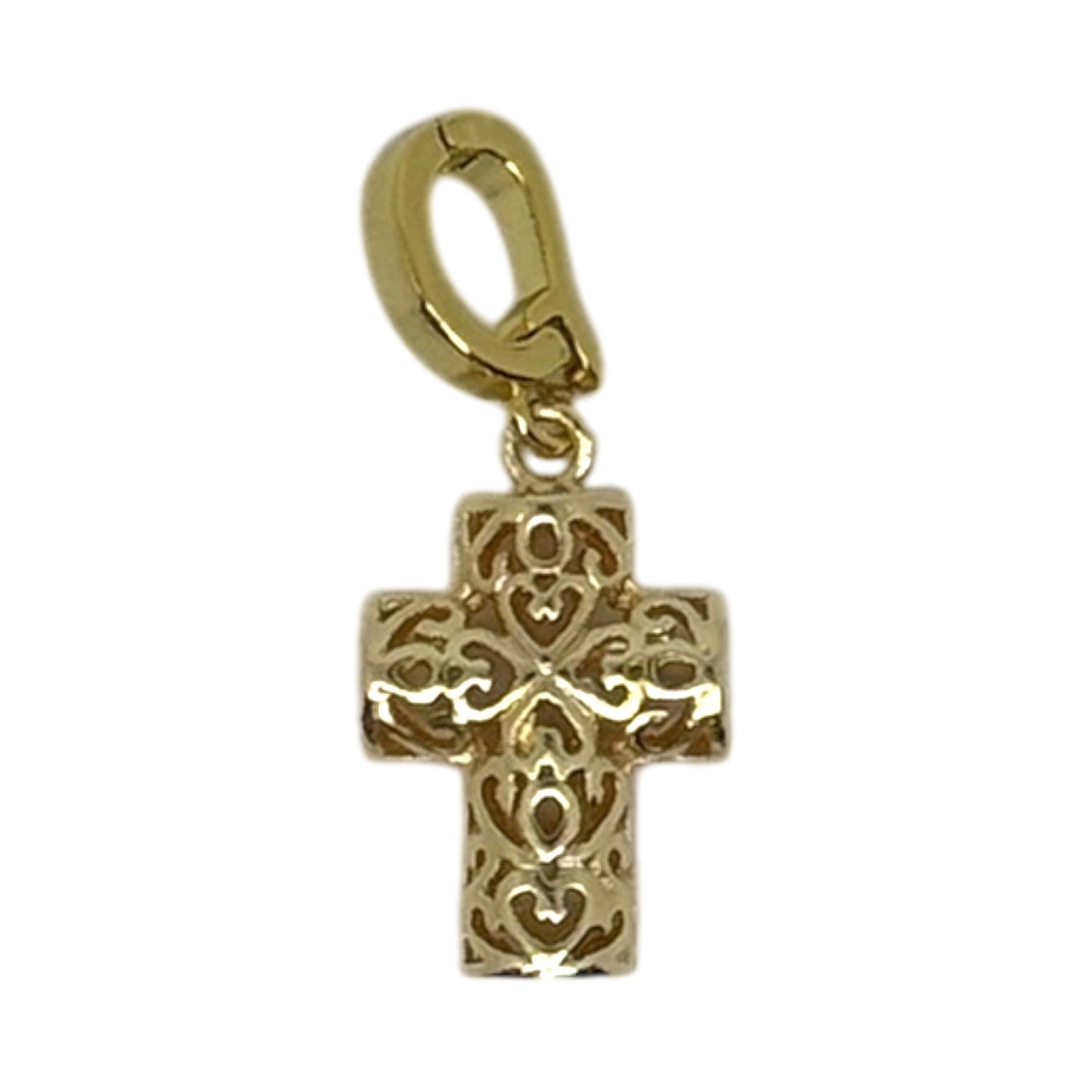 Filagree Cross Charm – Triple Plated 18K Gold Faith Charm with Clasp