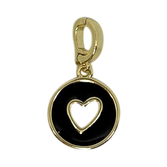 Black Enamel Heart Cutout Charm – Triple Plated 18K Gold Clasp