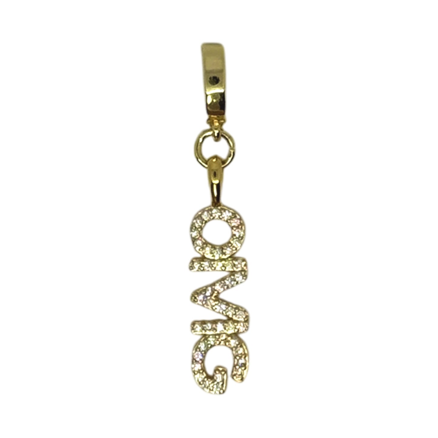 OMG Charm – 18K Gold Plated Rhinestone Pendant with Clasp