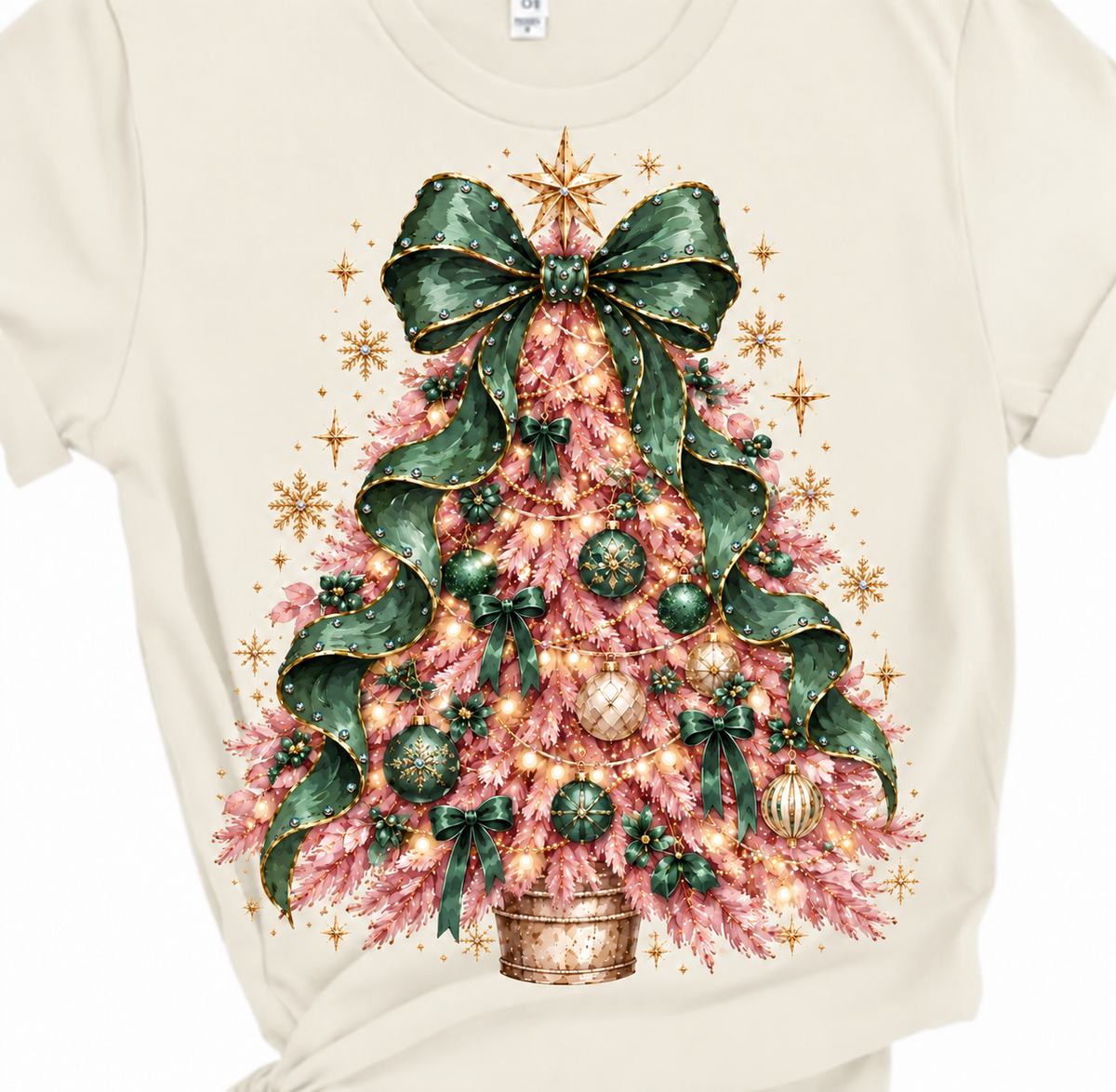 Pink Christmas Tree Coquette Bow Holiday Graphic Tee