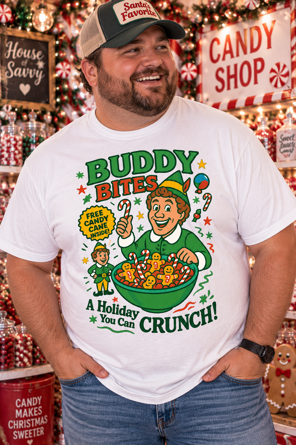 Buddy Bites Funny Elf Christmas Graphic Tee – Unisex