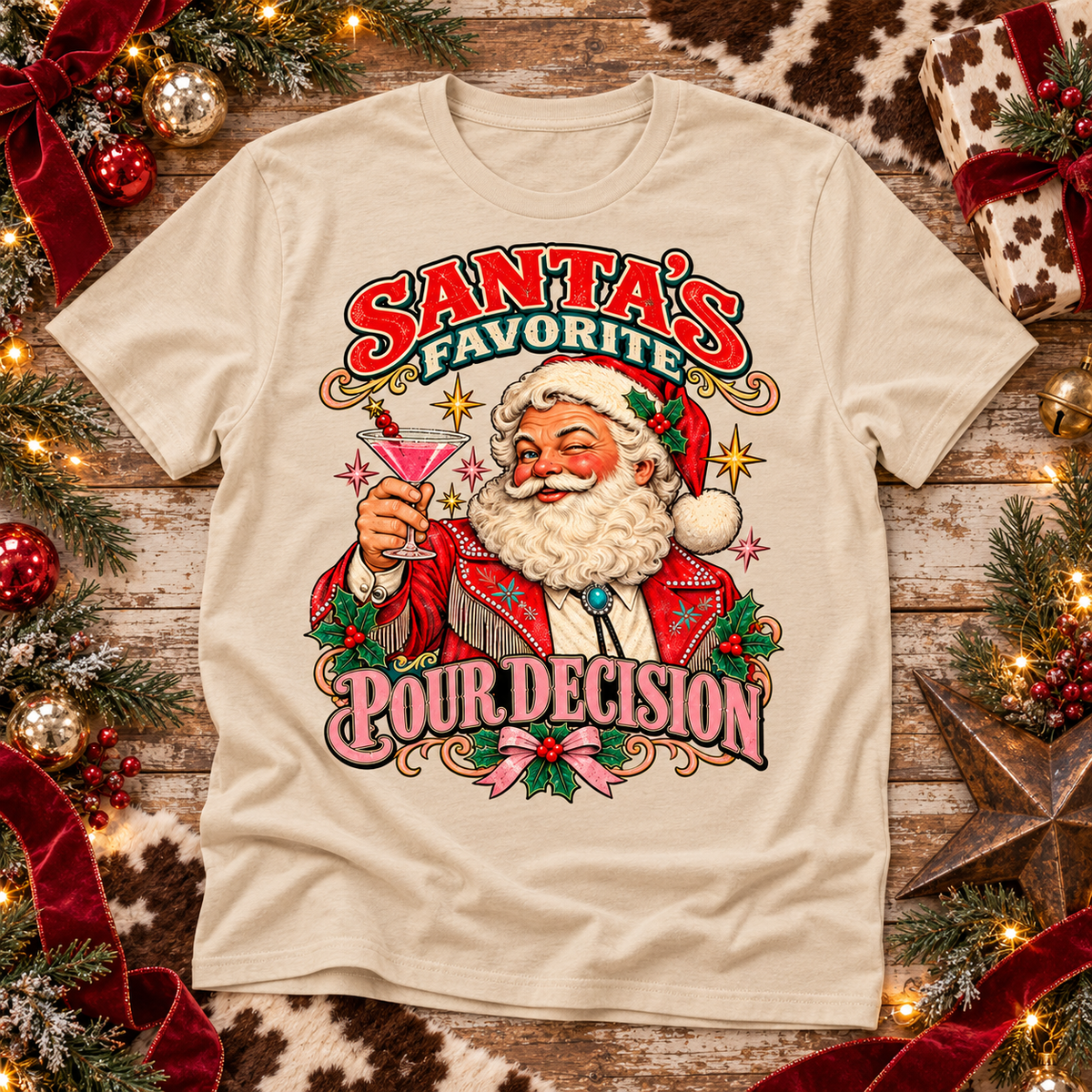Pour Decision Santa Shirt, Funny Retro Christmas Party Tee