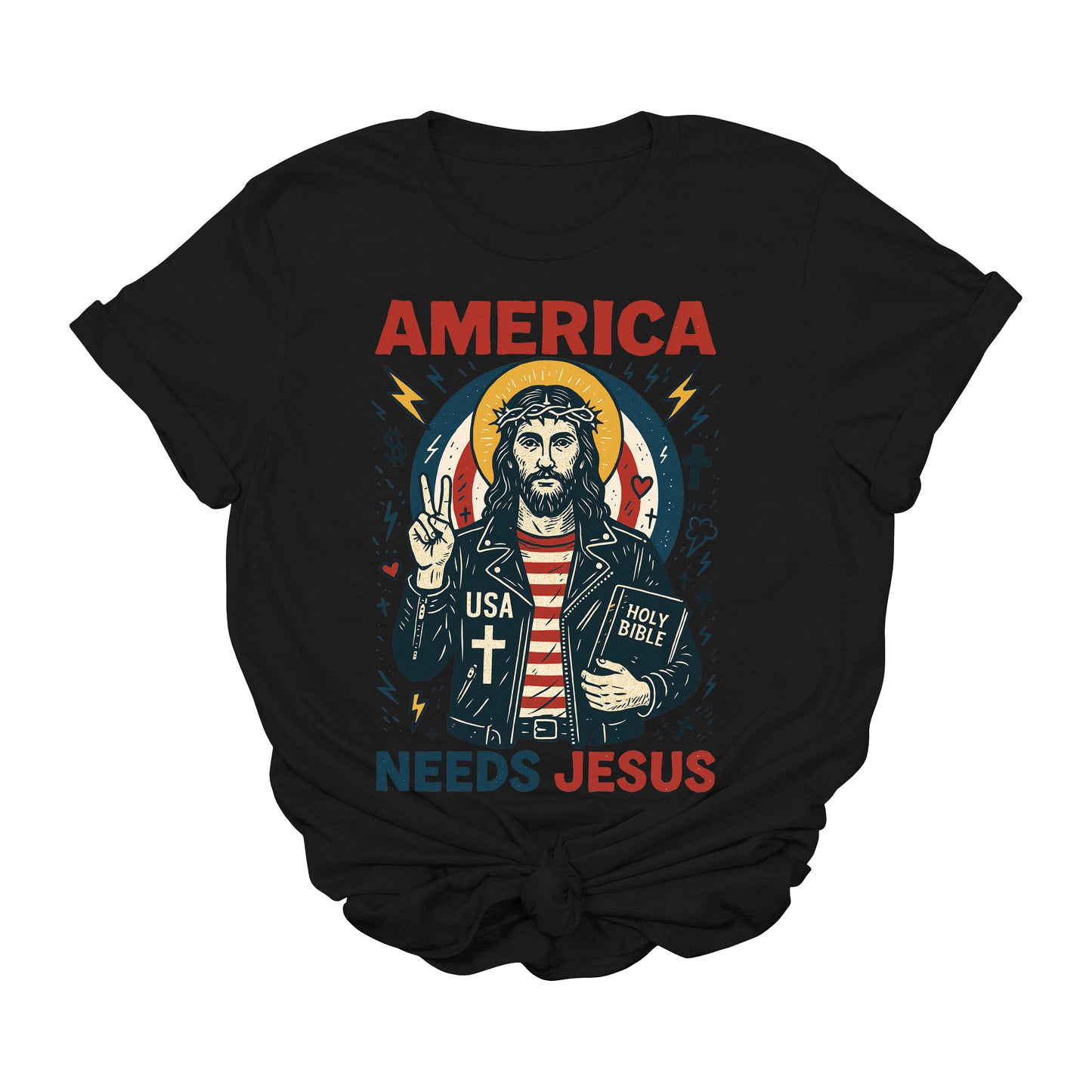 America Needs Jesus Graphic Tee | Patriotic Christian USA Faith T-Shirt