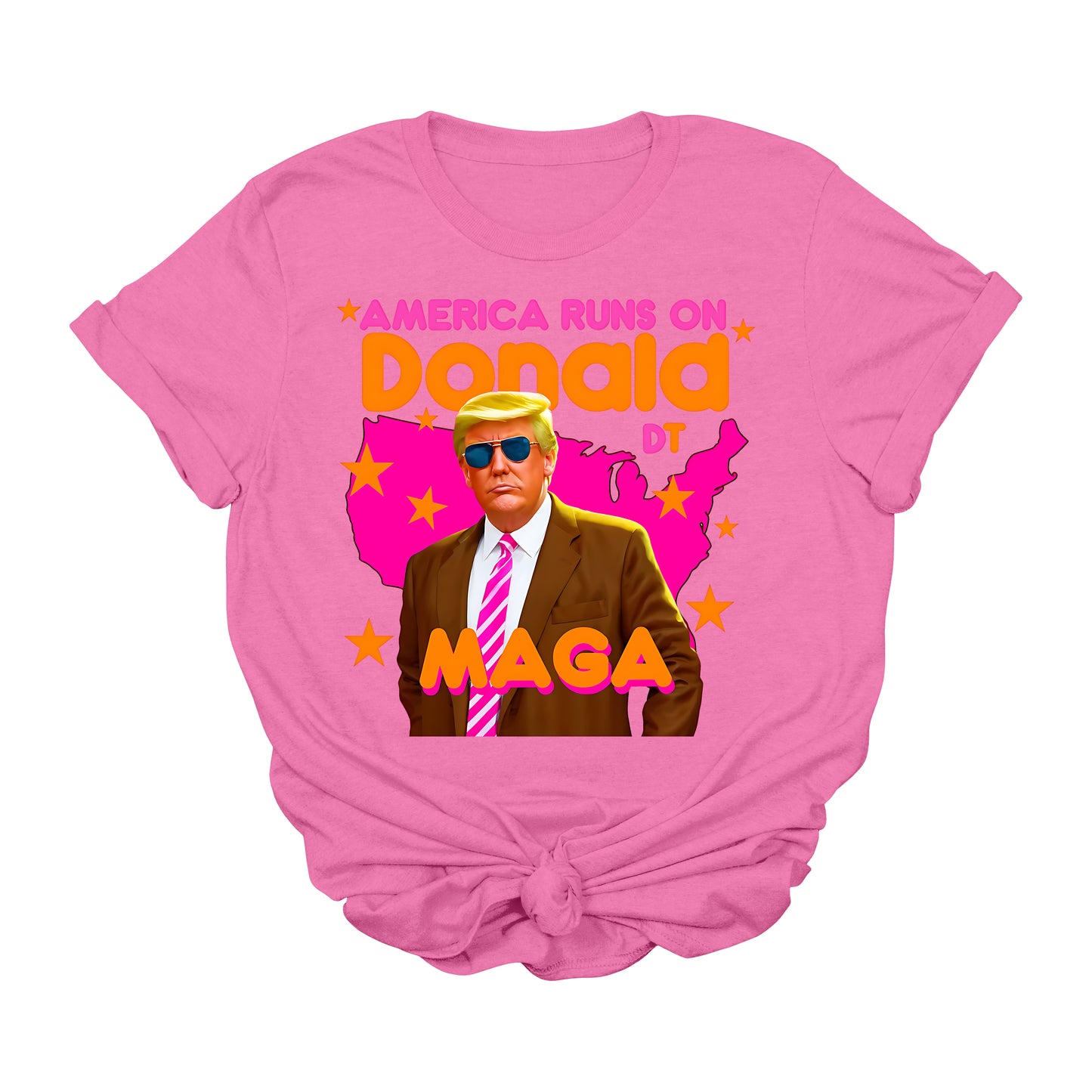 America Runs on Donald DT MAGA T-Shirt | Funny Trump Graphic Tee | Retro Political Conservative Shirt | Patriotic USA Tee for Supporters | Unisex Fit