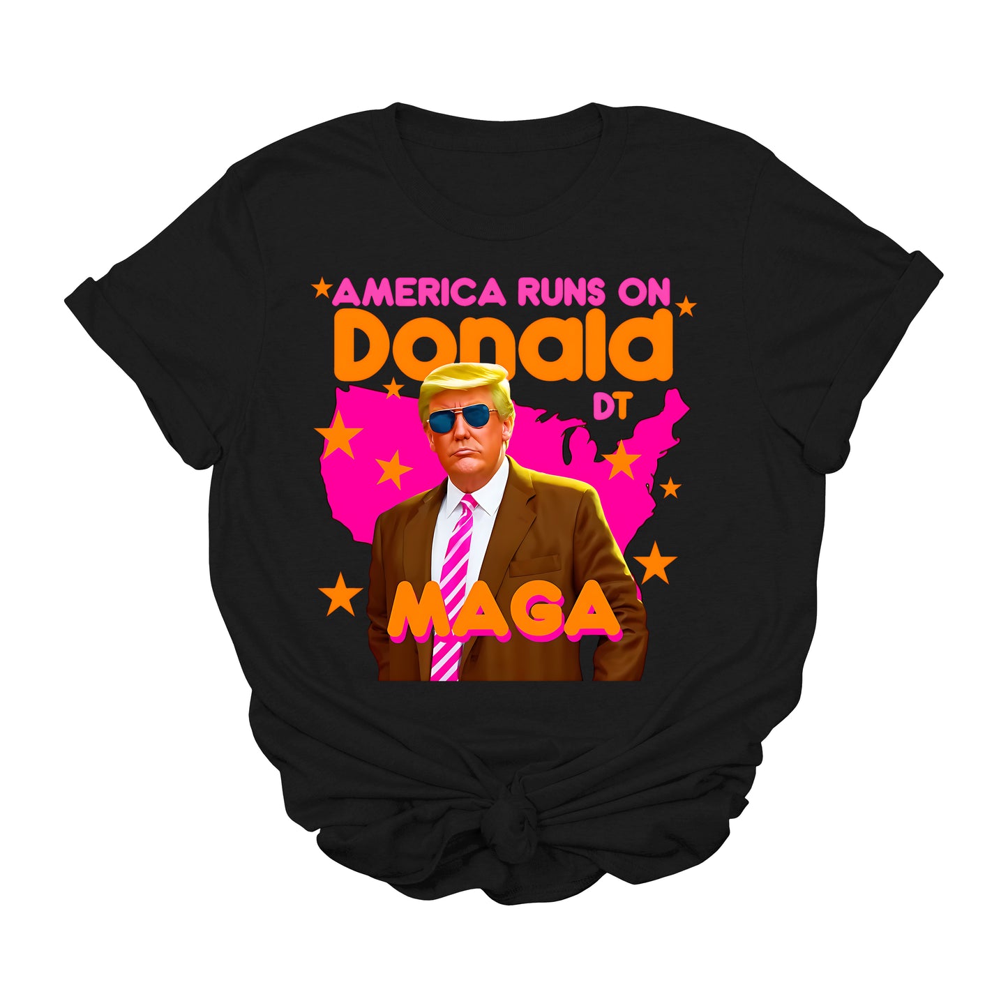 America Runs on Donald DT MAGA T-Shirt | Funny Trump Graphic Tee | Retro Political Conservative Shirt | Patriotic USA Tee for Supporters | Unisex Fit