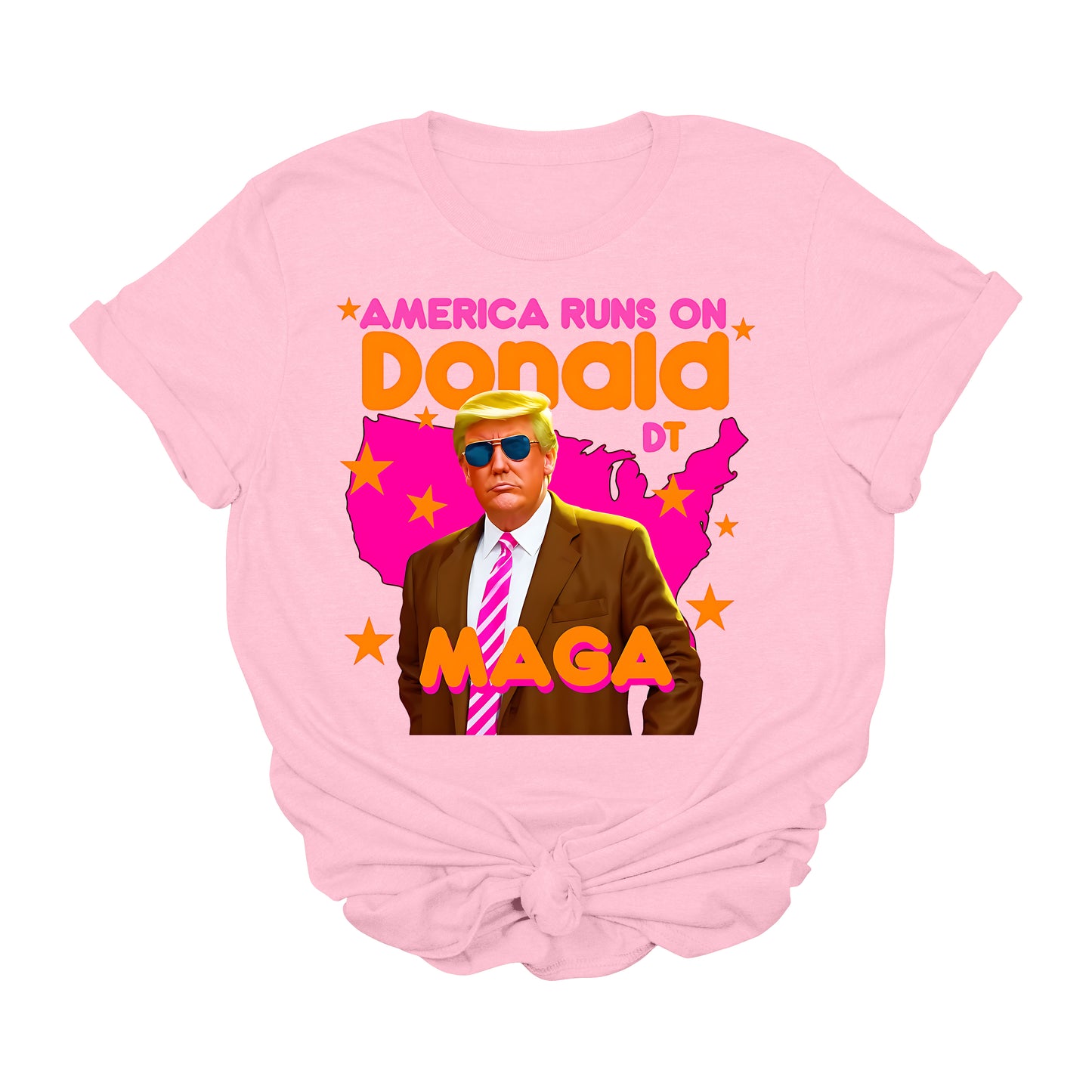 America Runs on Donald DT MAGA T-Shirt | Funny Trump Graphic Tee | Retro Political Conservative Shirt | Patriotic USA Tee for Supporters | Unisex Fit