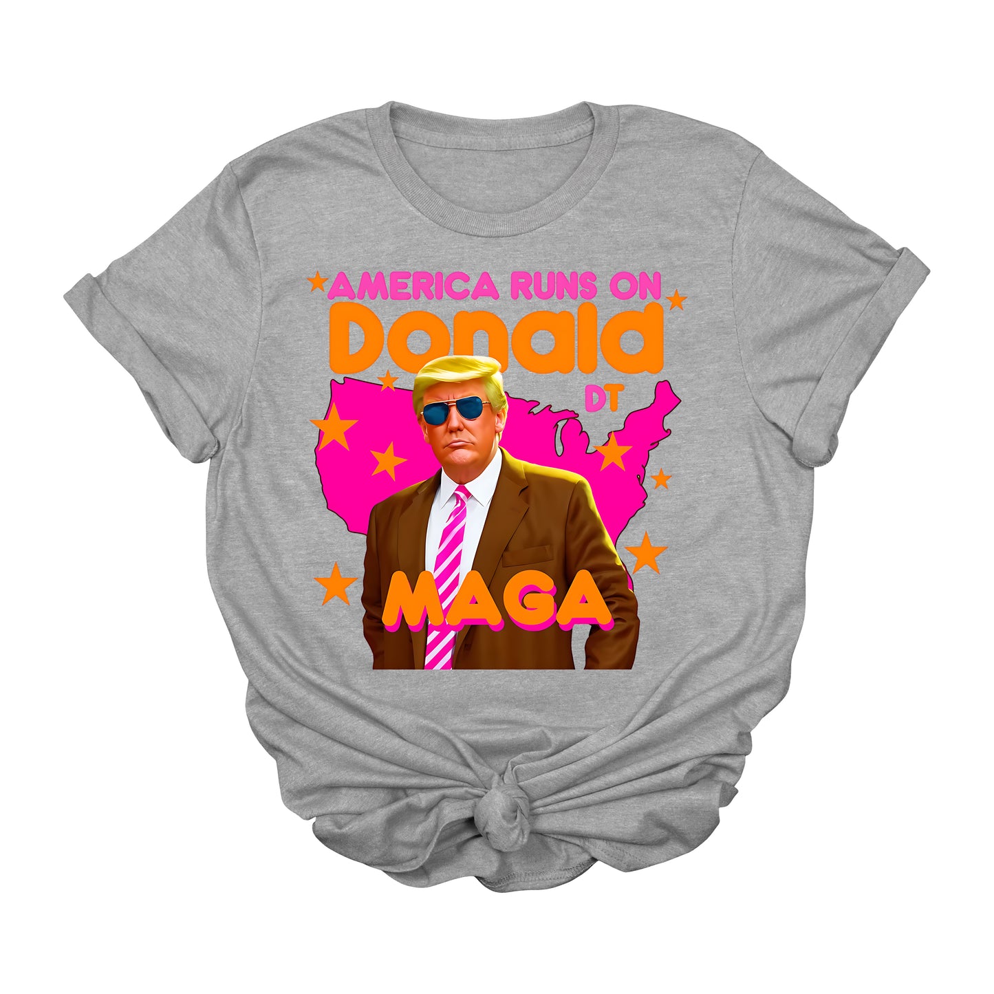 America Runs on Donald DT MAGA T-Shirt | Funny Trump Graphic Tee | Retro Political Conservative Shirt | Patriotic USA Tee for Supporters | Unisex Fit