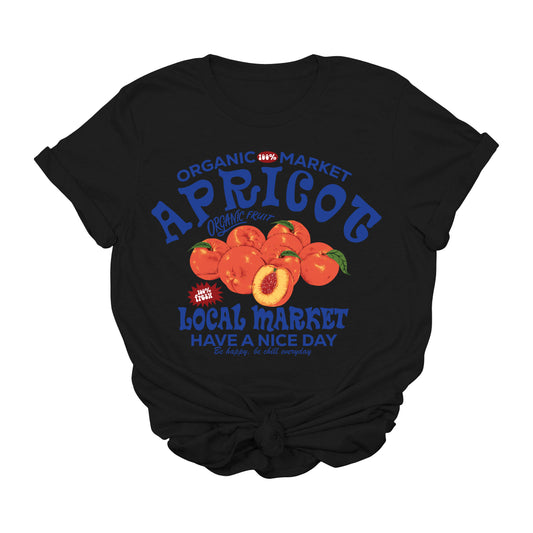 Retro Apricot Graphic T-Shirt | Organic Fruit Market Tee | Cute Vintage Style Unisex Shirt | Soft Local Market Shirt for Women | Aesthetic Farmer’s Market T-Shirt | Summer Fruit Tee