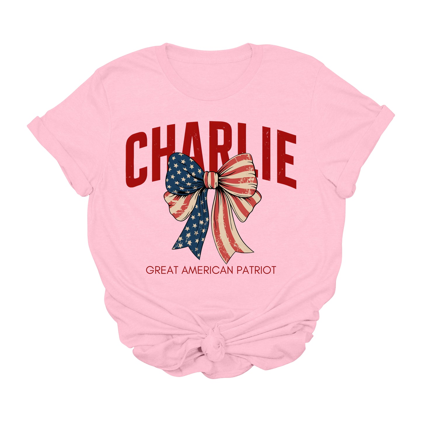 Charlie Kirk Great American Patriot T-Shirt – USA Flag Bow Graphic Tee