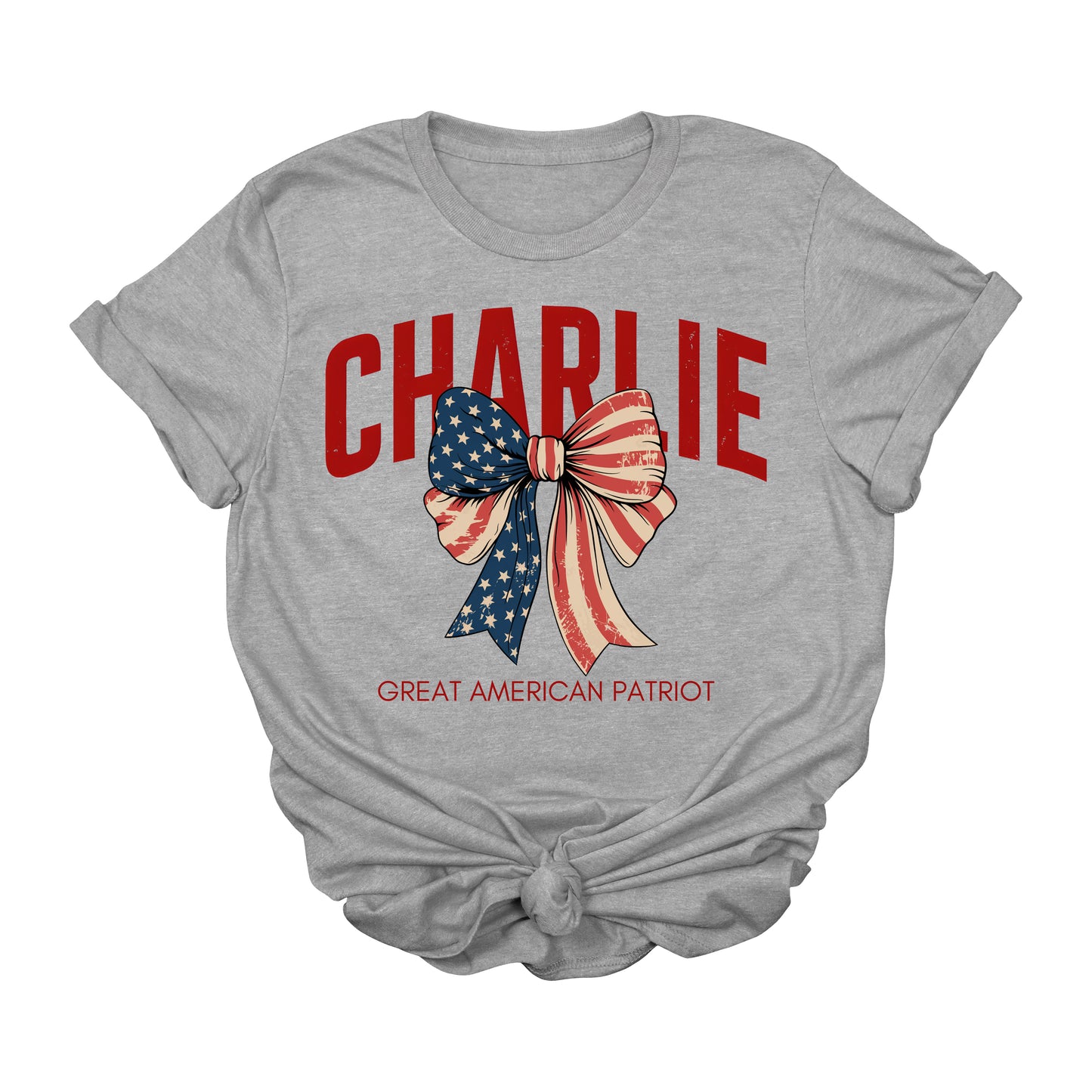 Charlie Kirk Great American Patriot T-Shirt – USA Flag Bow Graphic Tee