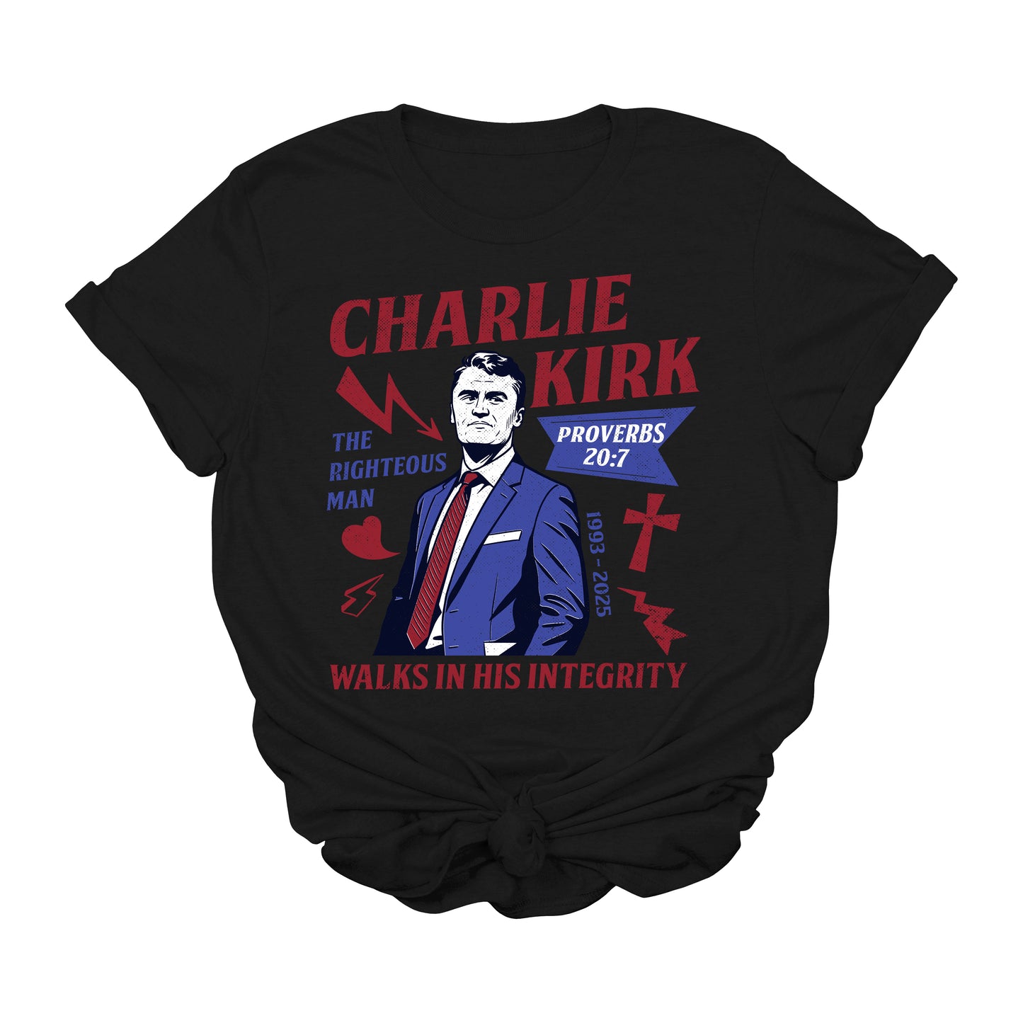 Charlie Kirk The Righteous Man T-Shirt – Proverbs 20:7 Patriotic Faith Graphic Tee