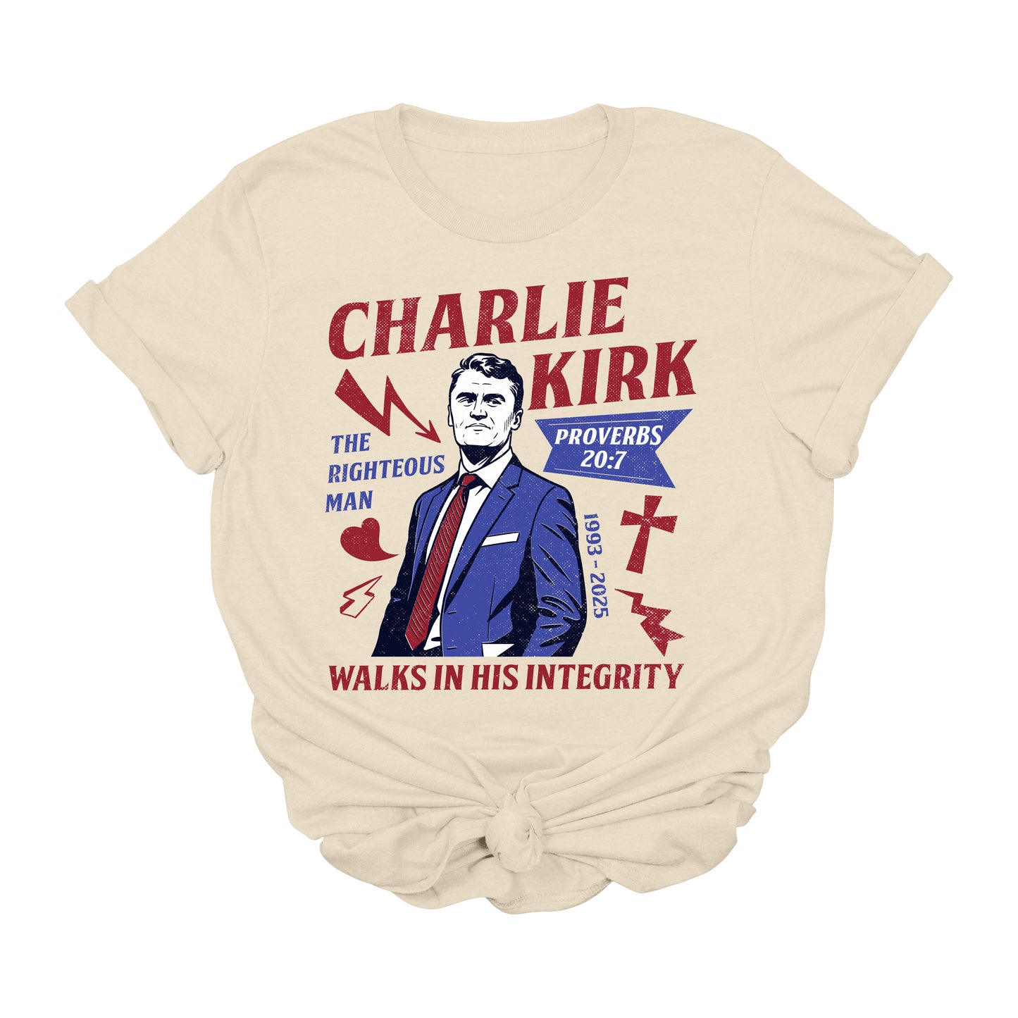 Charlie Kirk The Righteous Man T-Shirt – Proverbs 20:7 Patriotic Faith Graphic Tee