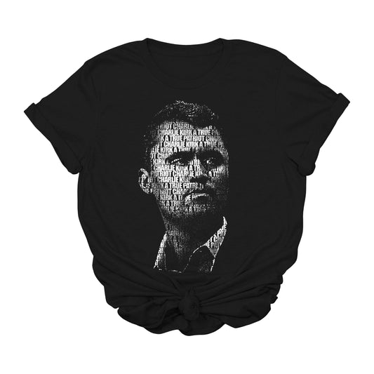 Charlie Kirk A True Patriot Portrait T-Shirt – Black Graphic Memorial Tee