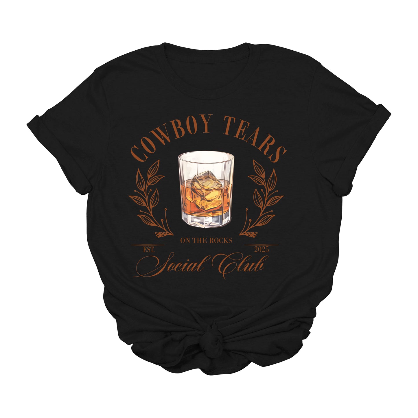 Cowboy Tears Graphic T-Shirt | Western Whiskey Social Club Tee | On the Rocks Lounge Shirt | Vintage Country Tee for Women | Cowgirl Aesthetic Rodeo Shirt | Funny Southern Graphic Tee