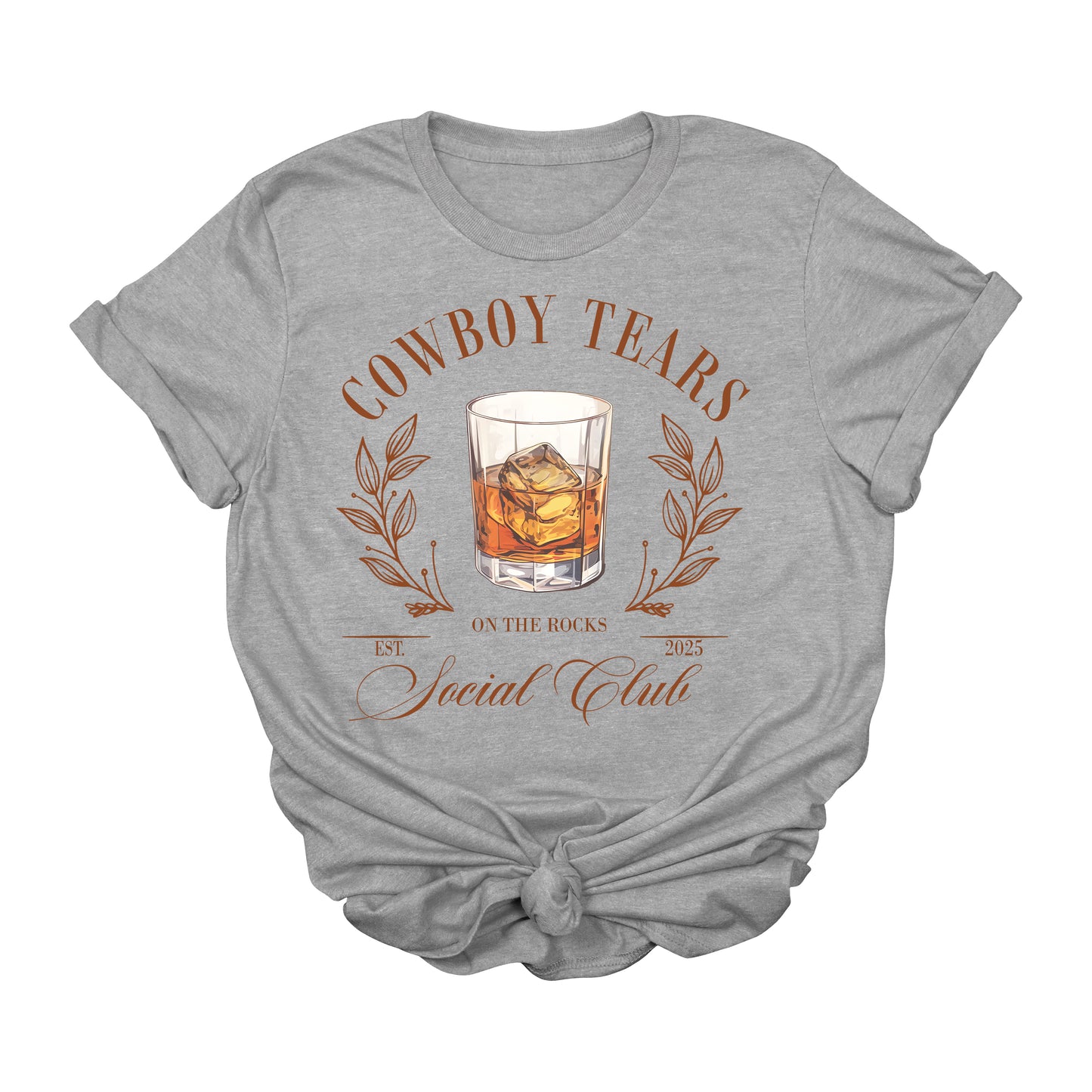 Cowboy Tears Graphic T-Shirt | Western Whiskey Social Club Tee | On the Rocks Lounge Shirt | Vintage Country Tee for Women | Cowgirl Aesthetic Rodeo Shirt | Funny Southern Graphic Tee
