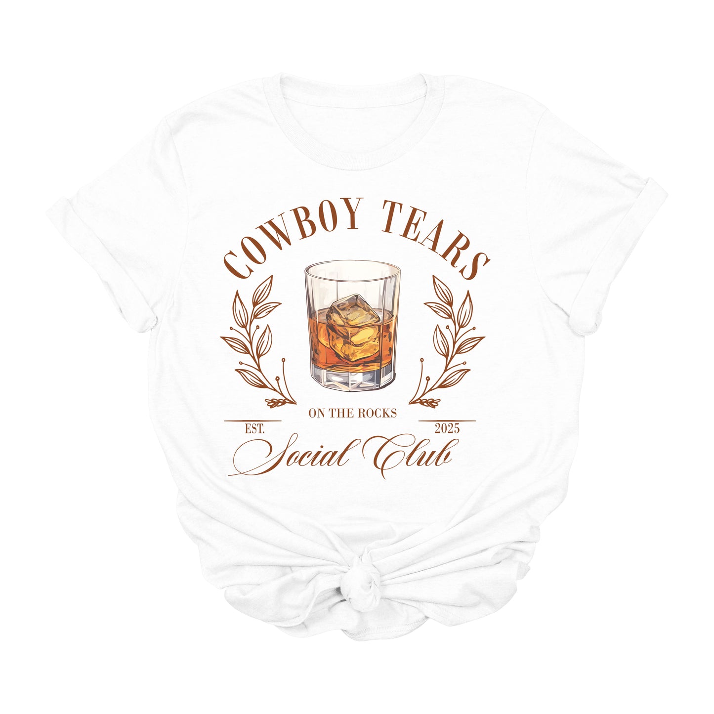 Cowboy Tears Graphic T-Shirt | Western Whiskey Social Club Tee | On the Rocks Lounge Shirt | Vintage Country Tee for Women | Cowgirl Aesthetic Rodeo Shirt | Funny Southern Graphic Tee