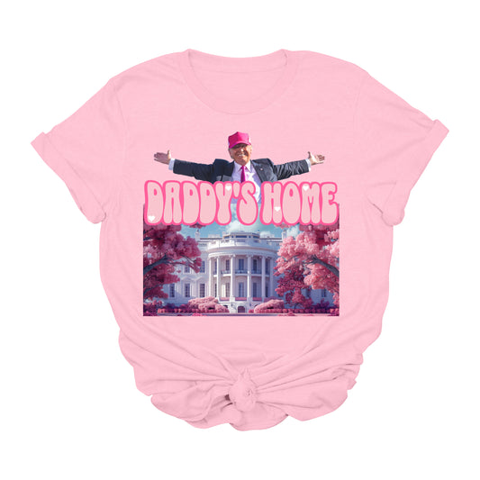 Daddy’s Home Trump T-Shirt | Funny White House Conservative Graphic Tee | Pink Political MAGA Shirt | Patriotic Pop Art Election Tee | 2025 USA Apparel