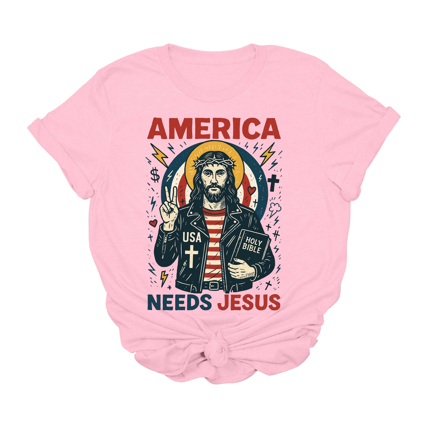 America Needs Jesus Graphic Tee | Patriotic Christian USA Faith T-Shirt