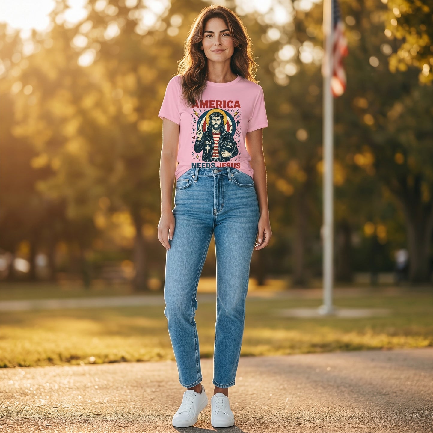America Needs Jesus Graphic Tee | Patriotic Christian USA Faith T-Shirt