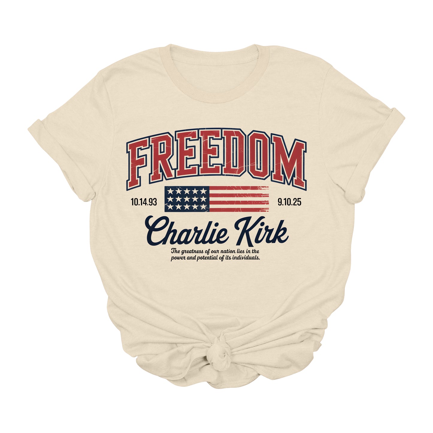 Charlie Kirk Freedom T-Shirt – Patriotic USA Flag Graphic Tee with Inspirational Quote