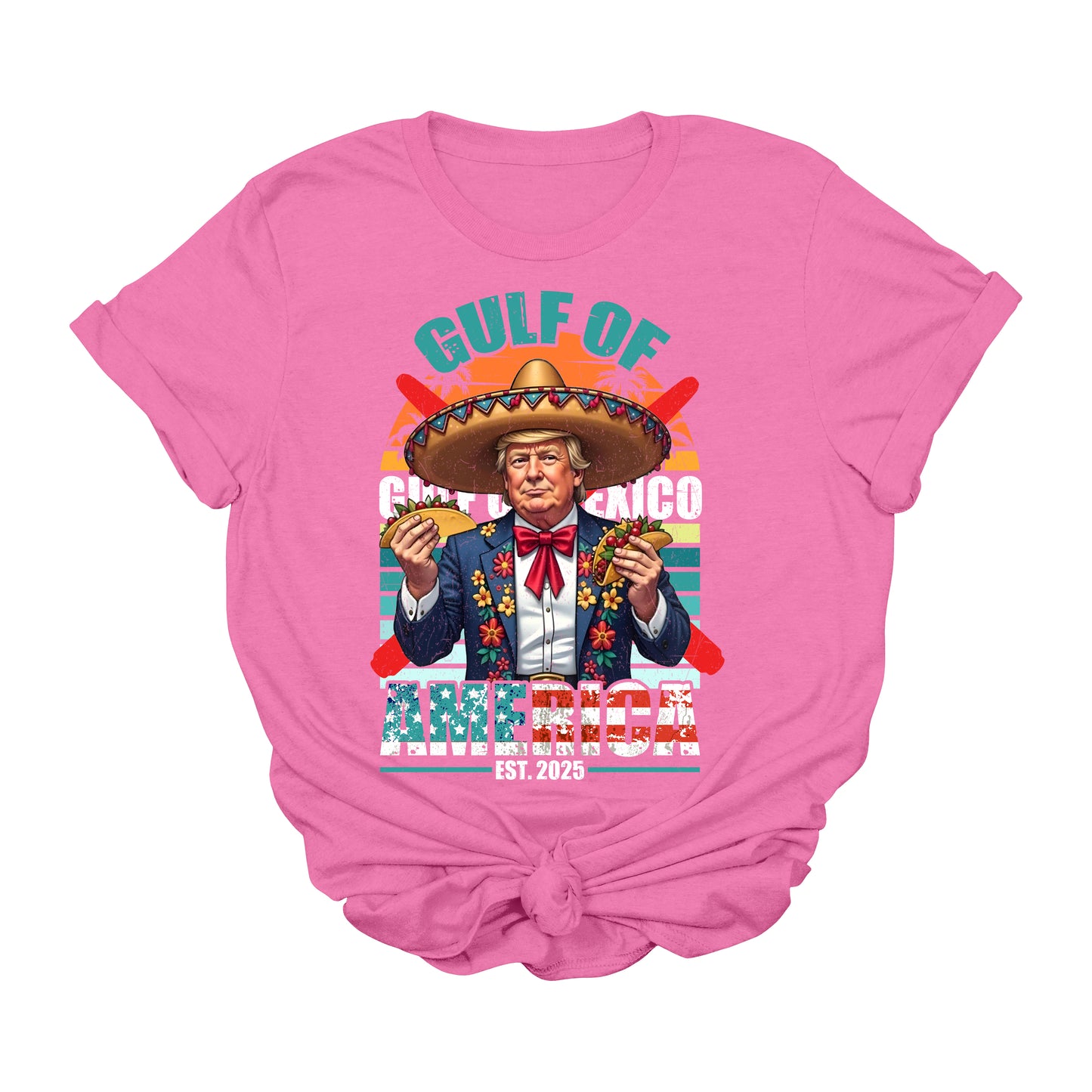 Gulf of America Trump Taco T-Shirt | Funny Political 2025 Graphic Tee | MAGA Cinco de Mayo Conservative Shirt | Patriotic Trump Sombrero USA Apparel