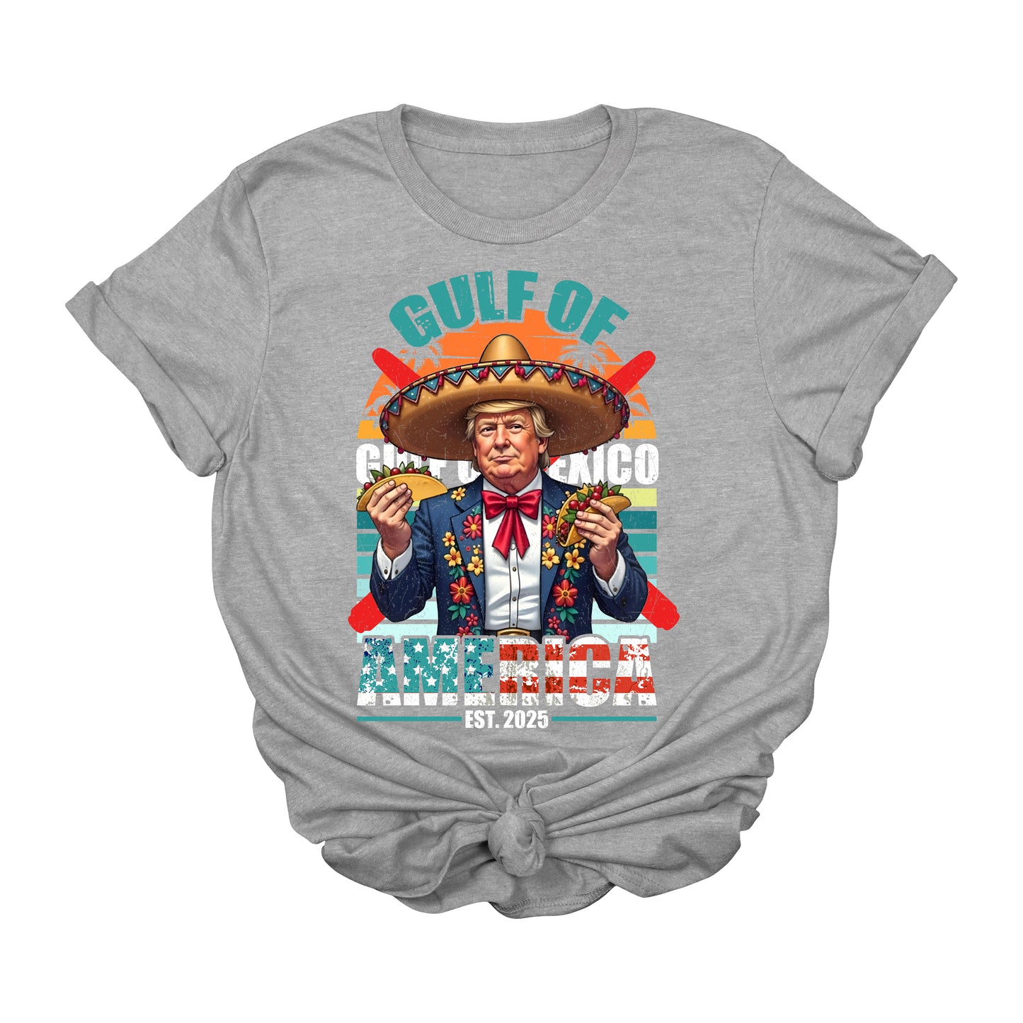 Gulf of America Trump Taco T-Shirt | Funny Political 2025 Graphic Tee | MAGA Cinco de Mayo Conservative Shirt | Patriotic Trump Sombrero USA Apparel